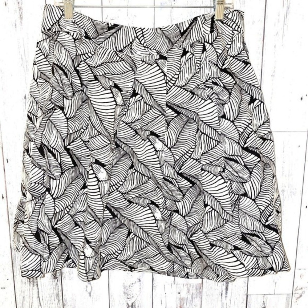 Loft Linen Blend B&W Tropical Palm Skirt 14